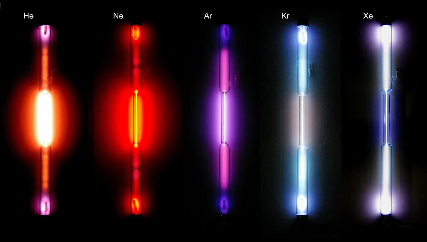 The noble gases glowing in gas-discharge tubes