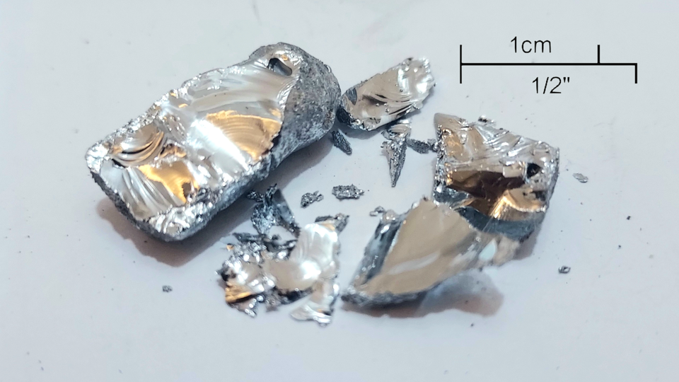 Gallium bar showing crystal structure