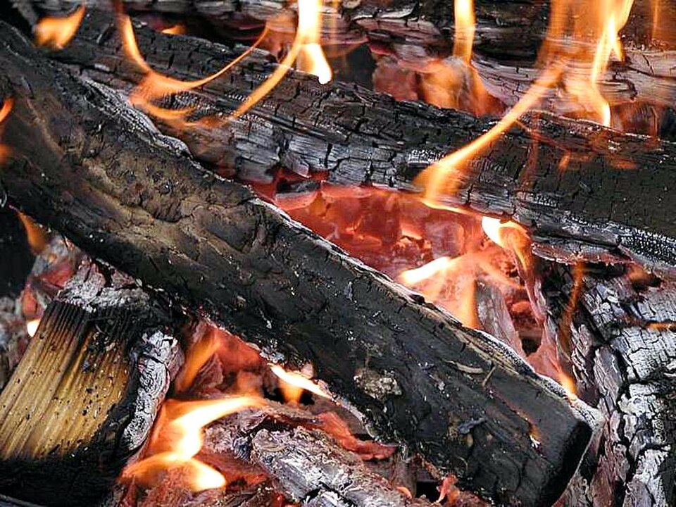 Wood fire with flames and embers