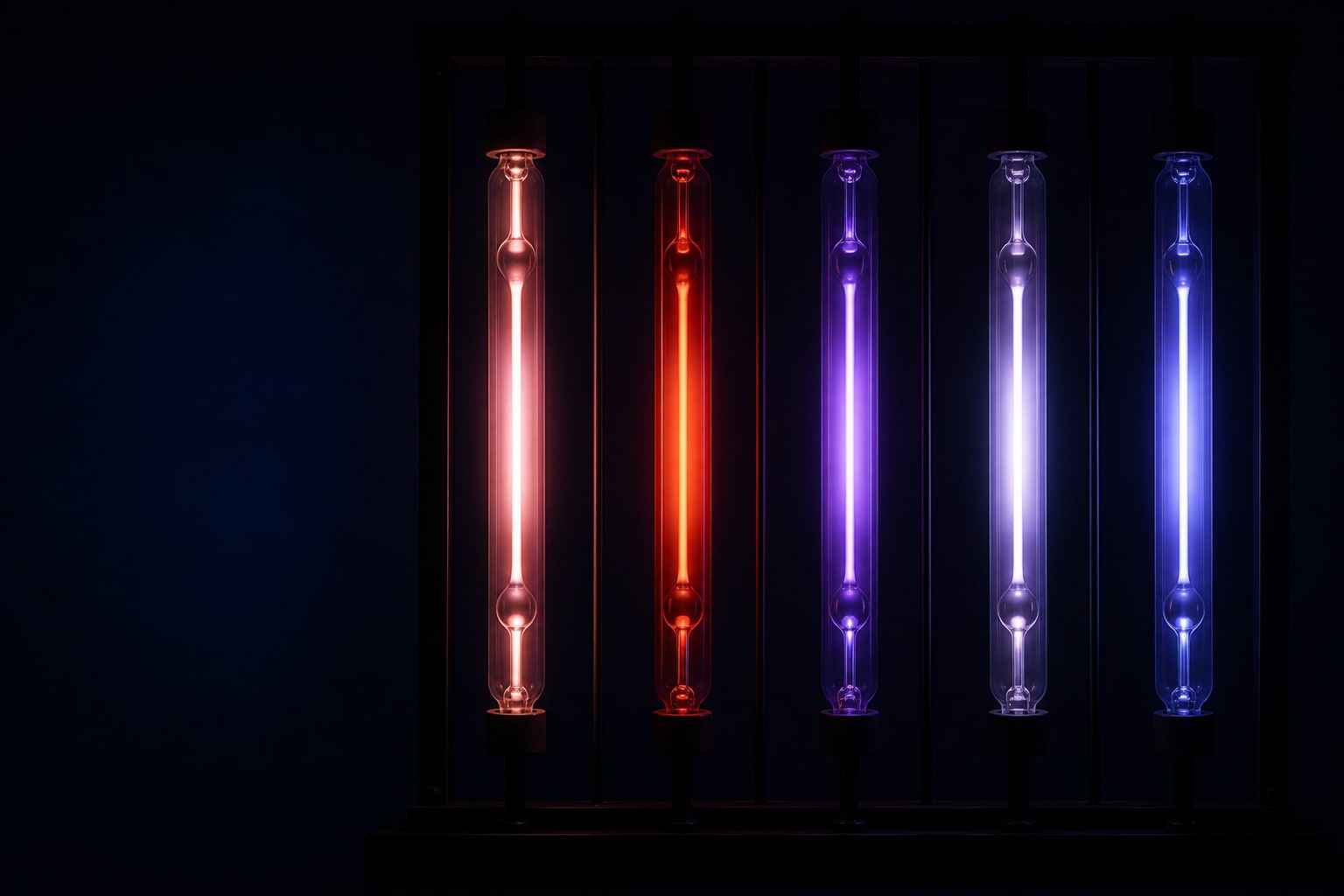 The noble gases glowing in gas-discharge tubes